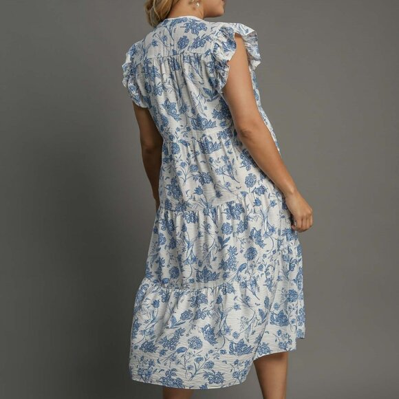 NWT Umgee Landscape Print A-Line Midi Dress With Contrast Piping Plus - Picture 2 of 6